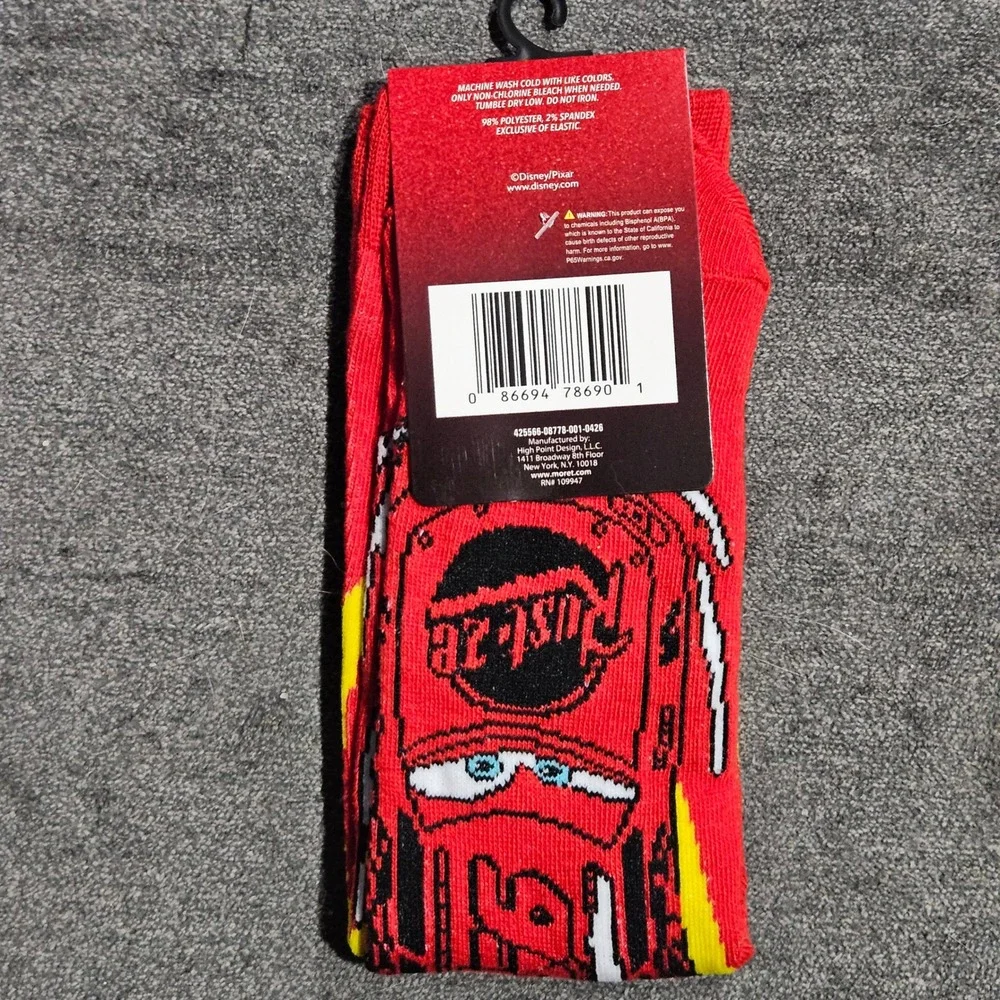 Disney Pixar Cars Lightning McQueen Red Crew Socks Mens Size 20th Anniversary